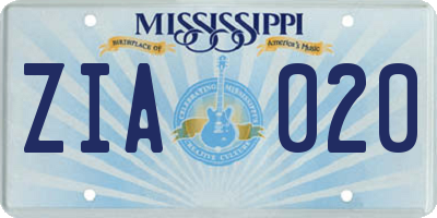 MS license plate ZIA020