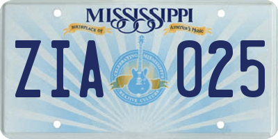 MS license plate ZIA025