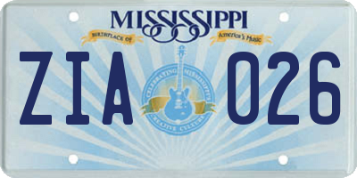 MS license plate ZIA026