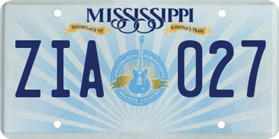MS license plate ZIA027