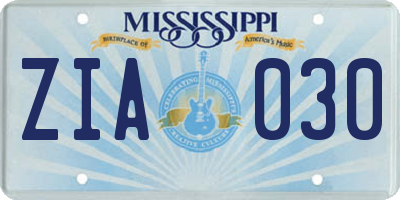 MS license plate ZIA030
