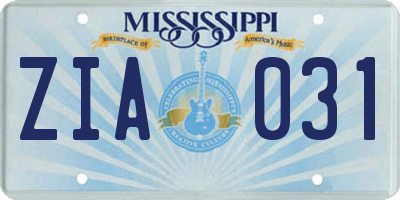MS license plate ZIA031