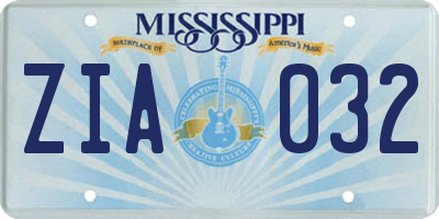 MS license plate ZIA032