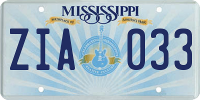 MS license plate ZIA033