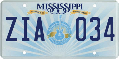 MS license plate ZIA034