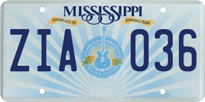 MS license plate ZIA036