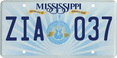 MS license plate ZIA037