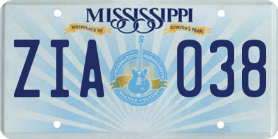 MS license plate ZIA038