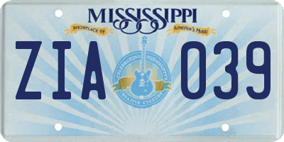 MS license plate ZIA039