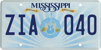 MS license plate ZIA040