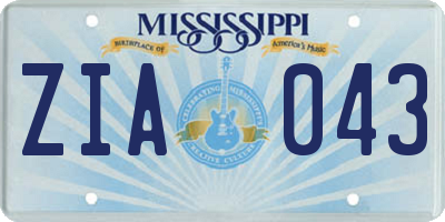 MS license plate ZIA043