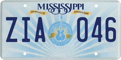 MS license plate ZIA046