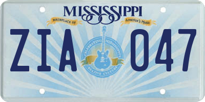 MS license plate ZIA047