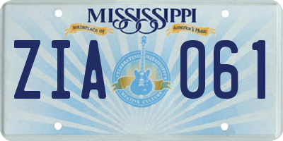 MS license plate ZIA061