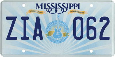 MS license plate ZIA062