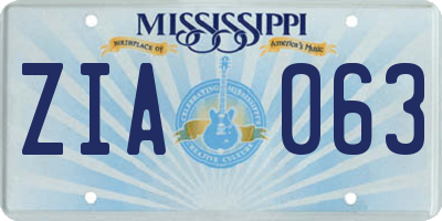 MS license plate ZIA063