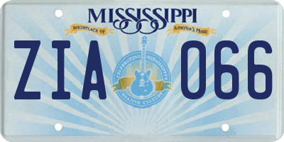 MS license plate ZIA066