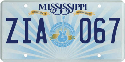 MS license plate ZIA067