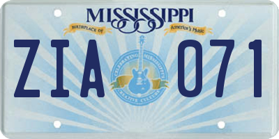 MS license plate ZIA071