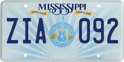 MS license plate ZIA092