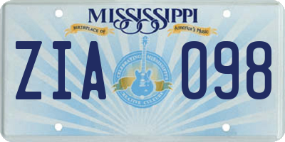 MS license plate ZIA098