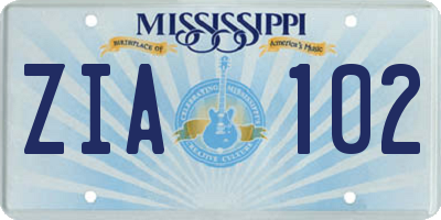 MS license plate ZIA102