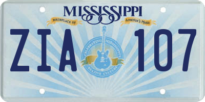 MS license plate ZIA107