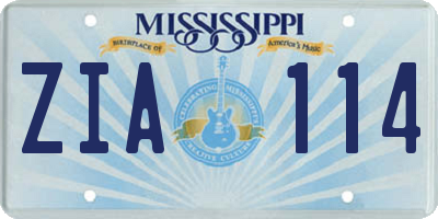 MS license plate ZIA114