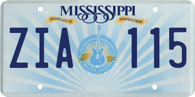 MS license plate ZIA115