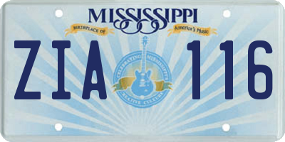 MS license plate ZIA116