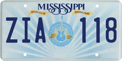 MS license plate ZIA118