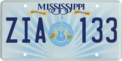 MS license plate ZIA133