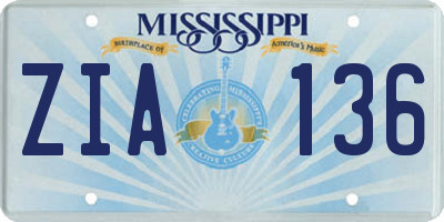 MS license plate ZIA136