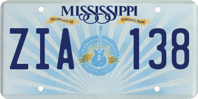 MS license plate ZIA138