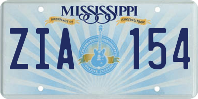 MS license plate ZIA154