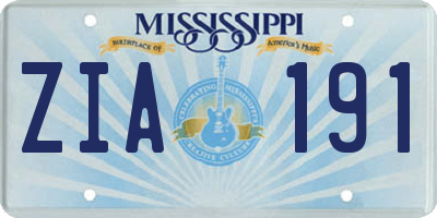 MS license plate ZIA191