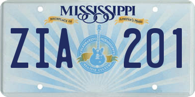 MS license plate ZIA201