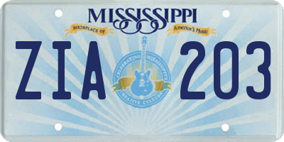 MS license plate ZIA203