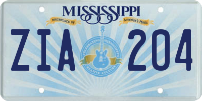 MS license plate ZIA204