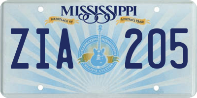 MS license plate ZIA205