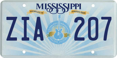 MS license plate ZIA207