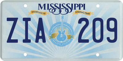 MS license plate ZIA209