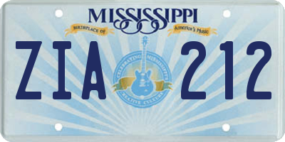 MS license plate ZIA212