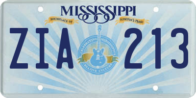 MS license plate ZIA213