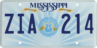 MS license plate ZIA214