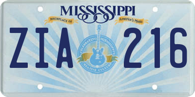 MS license plate ZIA216