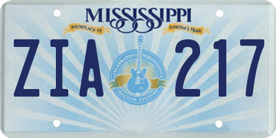 MS license plate ZIA217