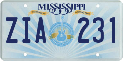 MS license plate ZIA231