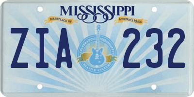 MS license plate ZIA232
