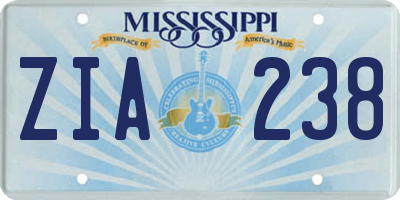 MS license plate ZIA238
